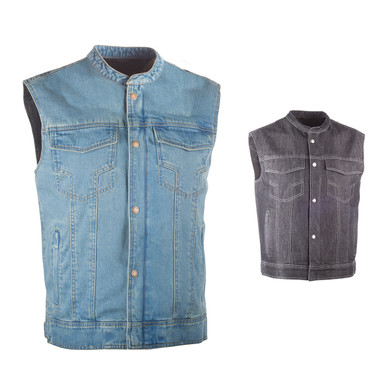 IRON SIGHTS CLUB COLLAR VINTAGE DENIM MEN'S MOTORCYCLE RIDING VEST