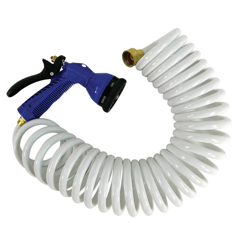 15 White Coiled Hose w/Adjustable Nozzle