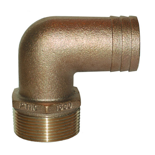 GROCO 1-1/4" NPT x 1-1/4" ID Bronze 90 Degree Pipe to Hose Fitting Standard Flow Elbow