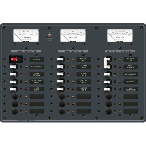 Blue Sea 8084 AC Main +6 Positions\/DC Main +15 Positions Toggle Circuit Breaker Panel - White Switches