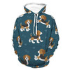 Unisex Realistic Print Hoodie Cute Cartoon Dog Puppies Beagle Dog Pattern Pullover Hoodies Long Sleeve Light-Weight Sweater With Pocket For Women Men