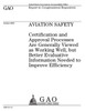 Aviation safety :certification and approval processes are generally viewed as working well, but better evaluative information needed to improve efficiency : report to congressional requesters.