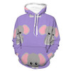 Women Men Hoodies 3D Print Unisex Comfy Hoodie Pullover Sweatshirt Baby Elephant Purple Pattern Autumn Outfit With Pocket For Christmas Party