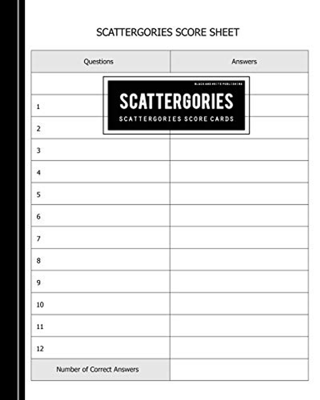 Black And White Publishing Scattergories Score Card: Scattergories