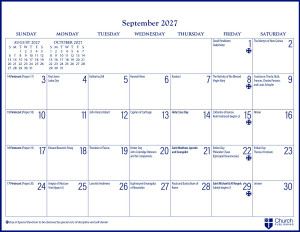 2027 Parish Wall Calendar: September 2026 to December 2027