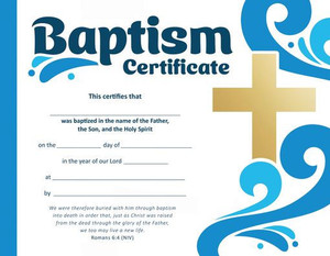 Baptism Certificate - Premium Stock Gold Foil Embossed (Pk of 6) - Romans 6:4 (Niv)