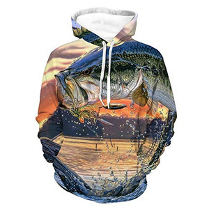 Mens Womens Fashionable Hoodies 3D Printed Unisex Long Sleeve Pullover Sweatshirts Fishing Bass Mouth Pattern Outdoor Outfit for Sports Party