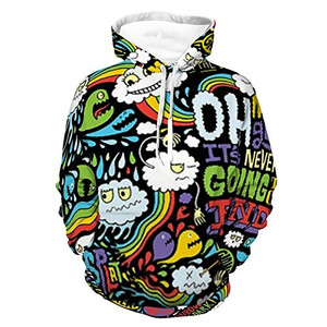 Unisex Long Sleeve Pullover Sweatshirt Womens Mens Art Pattern Rainbow Letters Pattern Casual Hooded T-Shirts with Pocket