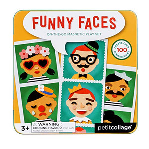 Petit Collage Funny Face Magnetic Travel Play Set  Fun Game for Families, Ideal for 2-4 Players, Ages 4+  Travel Game for Kids with Handy Portable Tin  Make a Great Gift Idea
