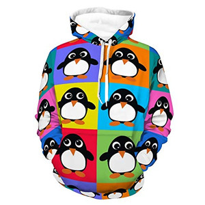 Unisex Long Sleeve Pullover Sweatshirt Womens Mens Penguin Pop Art Pattern Casual Hooded T-Shirts With Pocket