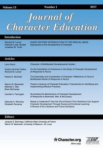 Journal Of Character Education - Issue: Vol. 13 #1 Journal Of Character Education - Issue: Vol. 13 #1
