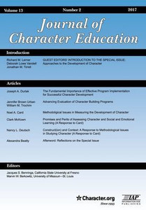 Journal Of Character Education - Issue: Vol. 13 #2 Journal Of Character Education - Issue: Vol. 13 #2