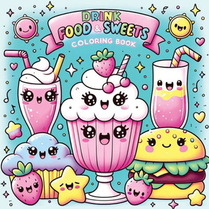 Food Drink and Sweets Coloring Book : Cute and Groovy Kawaii Treats - Featuring Bold and Easy Snacks, Desserts, and Fruits for Kids with Simple Designs
