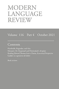 Modern Language Review (116: 4) October 2021 Modern Language Review (116: 4) October 2021