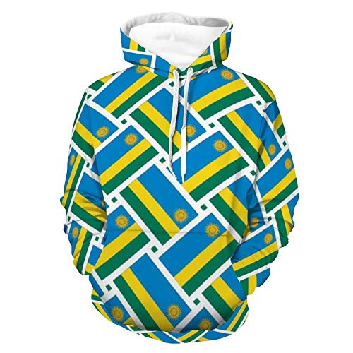 Unisex Realistic Print Hoodie Rwanda Flag Weave Pattern Hooded Sweatshirts Long Sleeve Casual Sweater with Pocket for Women Men