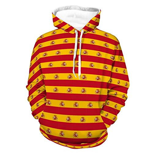 Unisex Realistic Print Hoodie Originality Spain Flag Pattern Pullover Sweatshirt Long Sleeve Fashion Sweater with Pocket for Women Men