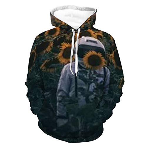 Mens Womens Breathable Hoodies 3D Printed Unisex Long Sleeve Pullover Hood Astronaut With Sunflower Pattern Outdoor Outfit for Travel