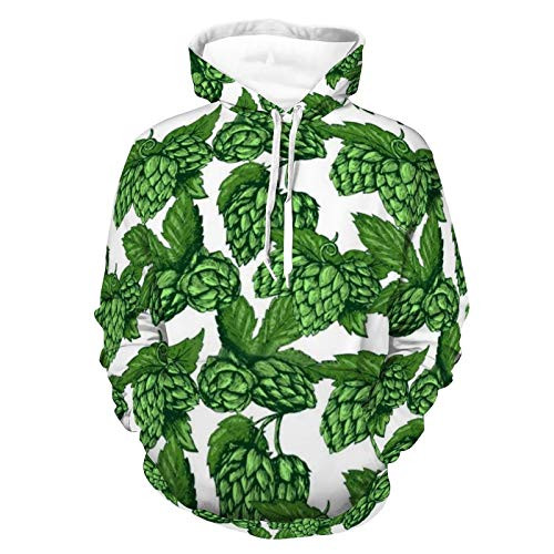 Unisex Long Sleeve Pullover Hood Womens Mens Artistic Beer Hops Pattern Pattern Fashion Hooded T-Shirts with Pocket