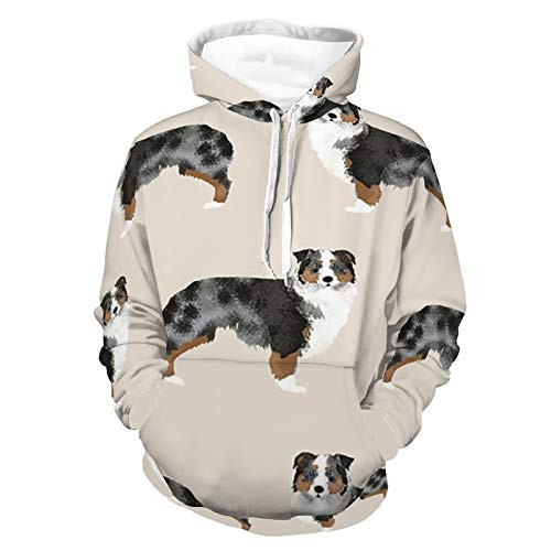 Mens Womens Soft Hoodies 3D Printed Unisex Long Sleeve Pull-Over Hoodie Australian Shepherd Pattern Outdoor Outfit for Autumn