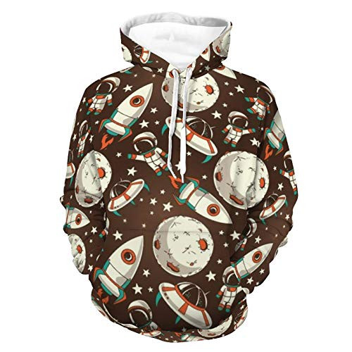 Mens Womens Fashionable Hoodies 3D Printed Unisex Long Sleeve Hoodie Tops Astronauts Planets Rockets Stars Pattern Outdoor Outfit for Vacation