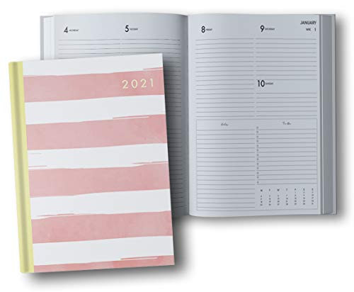 2021 Annual Planner Weekly Monthly: 12 Month Hardcover Planner 2021 - 8.5" x 11" January - December 2021 - 2 Pages per Week - Pink Stripes