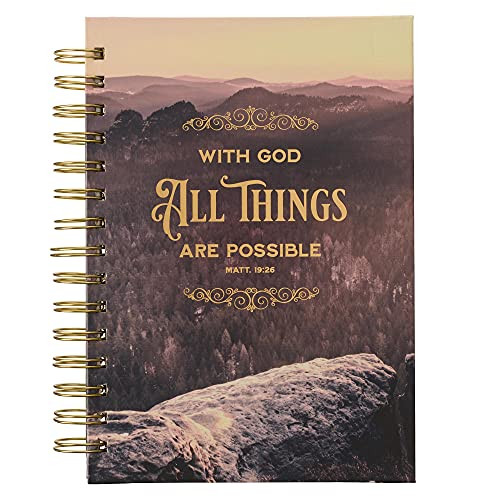 Large Hardcover Journal All Things Are Possible Matthew 19:26 Bible Verse Gold Mountain Range Inspirational Wire Bound Notebook w/192 Lined Pages