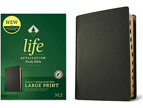 Tyndale Nlt Life Application Study Bible, Third Edition, Large Print (Genuine Leather, Black, Indexed, Red Letter)  New Living Translation Bible, Large Print Study Bible For Enhanced Readability