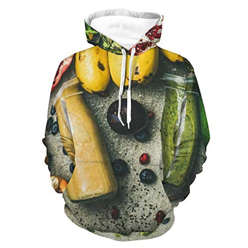 Unisex Realistic Print Hoodie Banana Drink Fruit Smoothie Pattern Pullover Hoodies Long Sleeve Light-Weight Sweater With Pocket For Women Men
