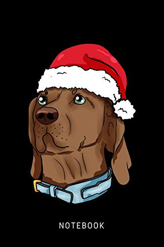 Notebook: Happy Vizsla Dog Wearing A Christmas Hat