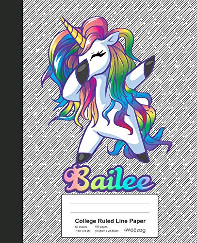 College Ruled Line Paper: Bailee Unicorn Rainbow Notebook (Weezag College Ruled Line Paper Notebook)