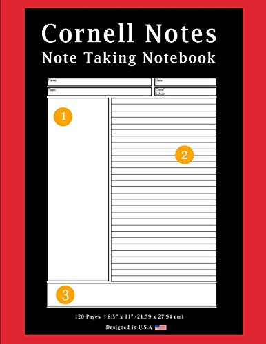 Cornell Notes Note Taking Notebook: Solid Red -Note Taking With Cornell Notes System, Notebook For Home, Office & School [Classic]