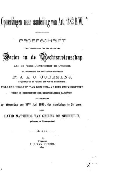 Opmerkingen Naar Aanleiding Van Art. 1183. B. W. (Dutch Edition)