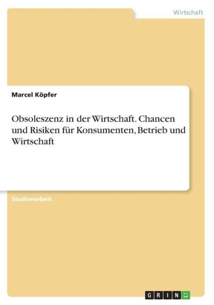 Obsoleszenz In Der Wirtschaft. Chancen Und Risiken Für Konsumenten, Betrieb Und Wirtschaft (German Edition)