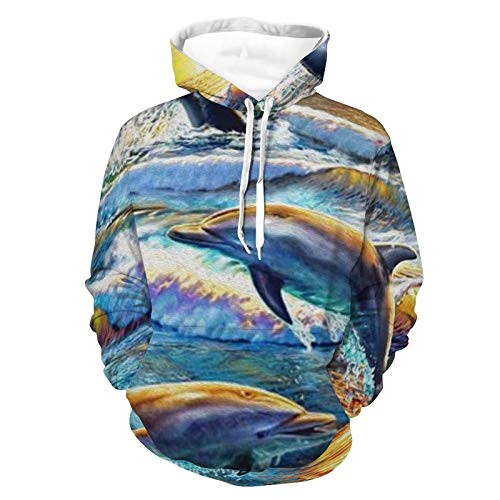 Unisex Realistic Print Hoodie Art Dolphin Whale Tail Pattern Pullover Hoodies Long Sleeve Durable Sweater With Pocket For Women Men