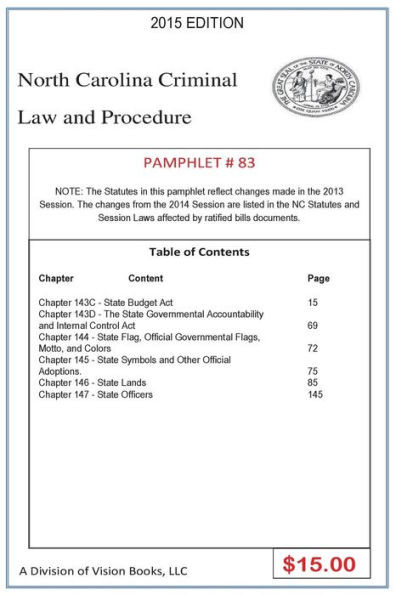 North Carolina Criminal Law and Procedure-Pamphlet 83