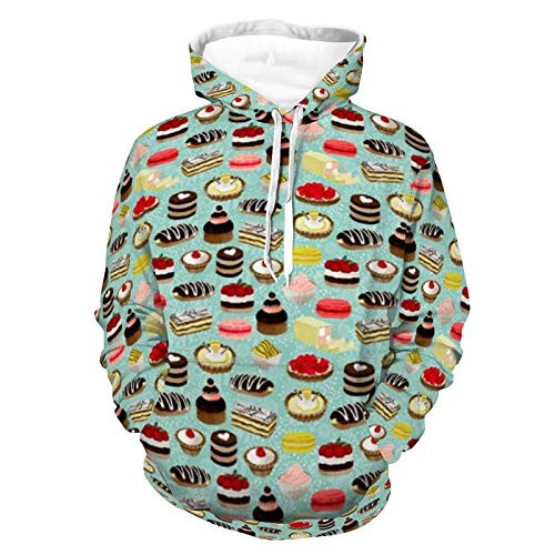 Mens Womens Skin-Friendly Hoodies 3D Printed Unisex Long Sleeve Hoodie And Sweatshirts Bakery Patisserie Mint Food Pattern Outdoor Outfit For Autumn