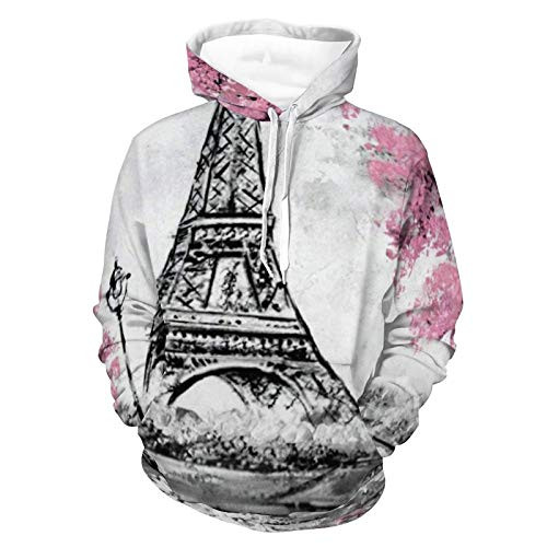 Women Men Hoodies 3D Print Unisex Lightweight Pullover Sweatshirt Art Watercolor Paris Eiffel Tower Pattern Autumn Outfit With Pocket For Athletic Party