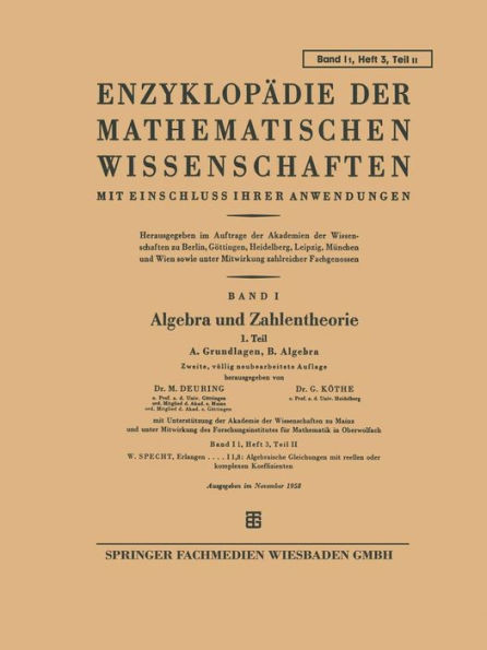 Algebra Und Zahlentheorie: A. Grundlage, B. Algebra