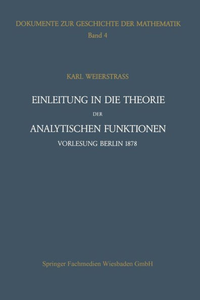 Einleitung in Die Theorie Der Analytischen Funktionen