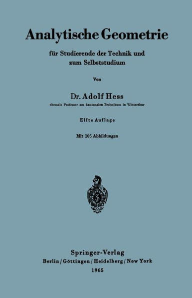 Analytische Geometrie FÃ¼r Studierende Der Technik Und Zum Selbststudium