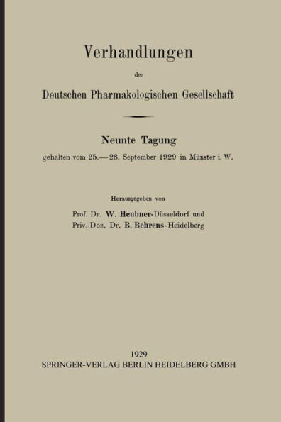 Verhandlungen Der Deutschen Pharmakologischen Gesellschaft