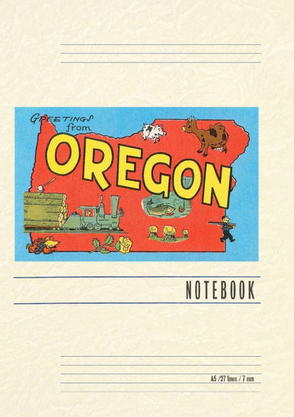 Vintage Lined Notebook Greetings from Oregon, Map
