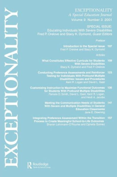 Educating Individuals With Severe Disabilities: A Special Issue of exceptionality