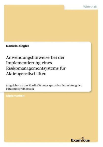 Anwendungshinweise bei der Implementierung eines Risikomanagementsystems fÃ¼r Aktiengesellschaften: (angelehnt an das KonTraG) unter spezieller Betrach
