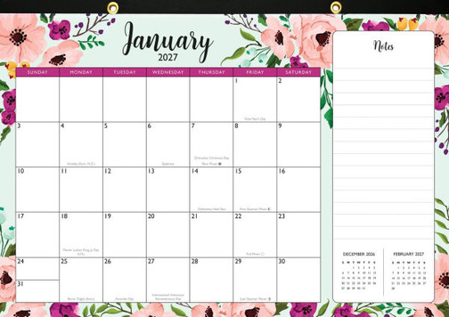 2027 Floral Desk Pad and Wall Calendar (11 X 17) - (12-Month Calendar with 152 Bonus Stickers!)
