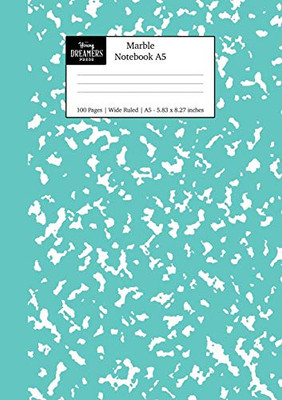 Marble Notebook A5 : Turquoise Marble Wide Ruled Journal