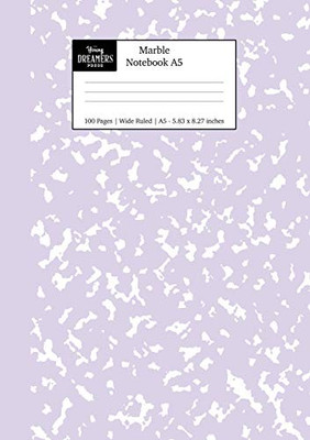 Marble Notebook A5 : Lilac Purple Marble Wide Ruled Journal