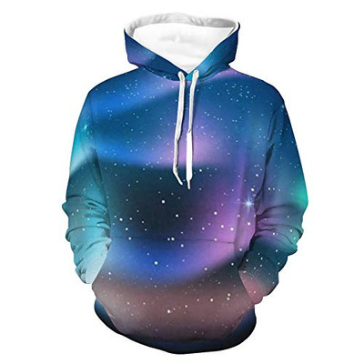 Mens Womens Fashionable Hoodies 3D Printed Unisex Long Sleeve Pullover Hood Aurora Blue Sky Astronomy Background Pattern Outdoor Outfit for Vacation