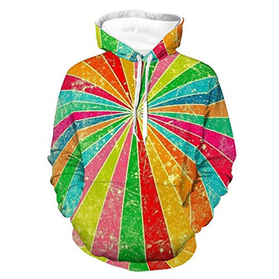 Unisex Long Sleeve Hooded Sweatshirt Tops Womens Mens Artistic Rainbow Pattern Super Soft Hooded T-Shirts with Pocket