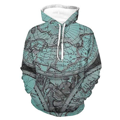 Women Men Hoodies 3D Print Unisex Cozy Pullover Sweatshirt Art Vintage World Map Pattern Autumn Outfit with Pocket for Leisure Time